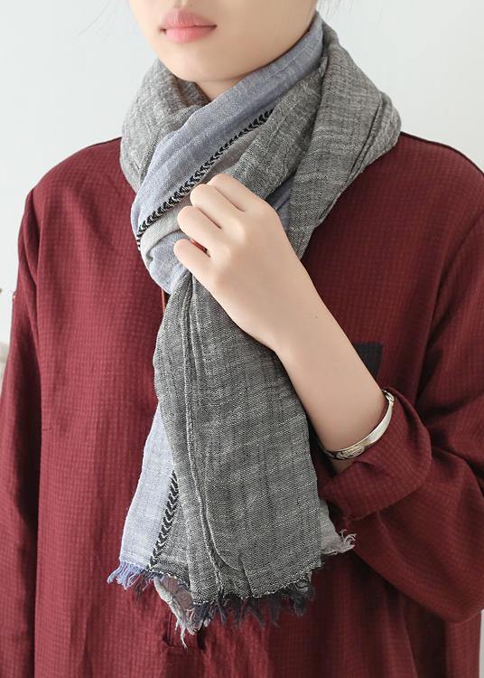 winter black blue gray patchwork color scarf cotton linen women vintage scarves