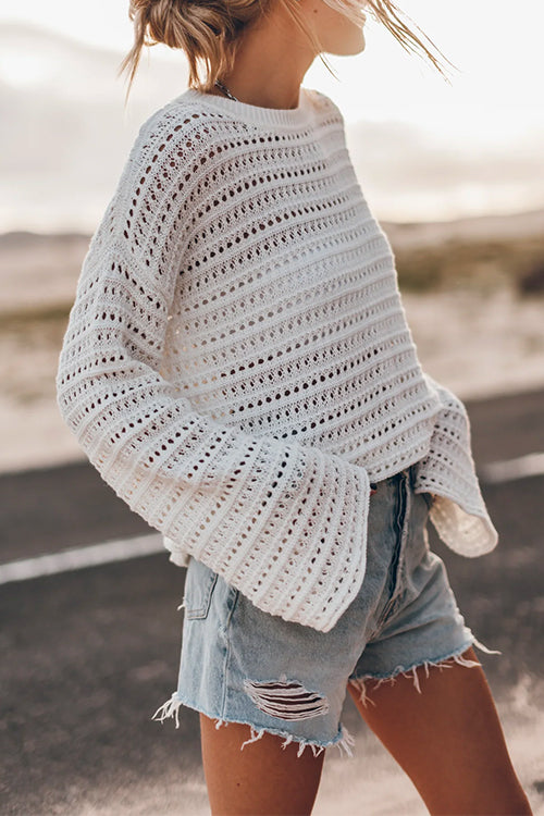 Trixiedress Crewneck Long Sleeves Hollow Out Boho Knitting Pullovers